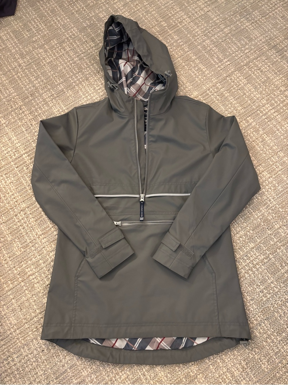 Women's Gray Hooded Rain Anorak Jacket